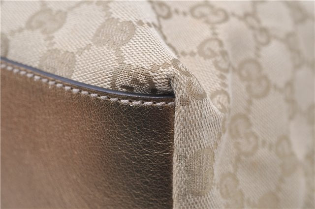 Authentic GUCCI Shoulder Tote Bag GG Canvas Leather 131230 Beige Gold 2272D