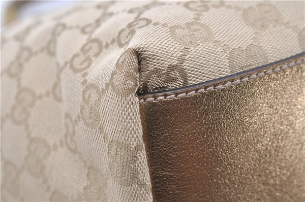 Authentic GUCCI Shoulder Tote Bag GG Canvas Leather 131230 Beige Gold 2272D