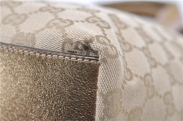 Authentic GUCCI Shoulder Tote Bag GG Canvas Leather 131230 Beige Gold 2272D