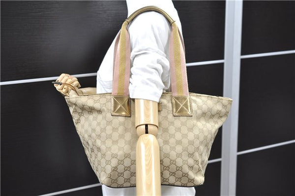Authentic GUCCI Shoulder Tote Bag GG Canvas Leather 131230 Beige Gold 2272D