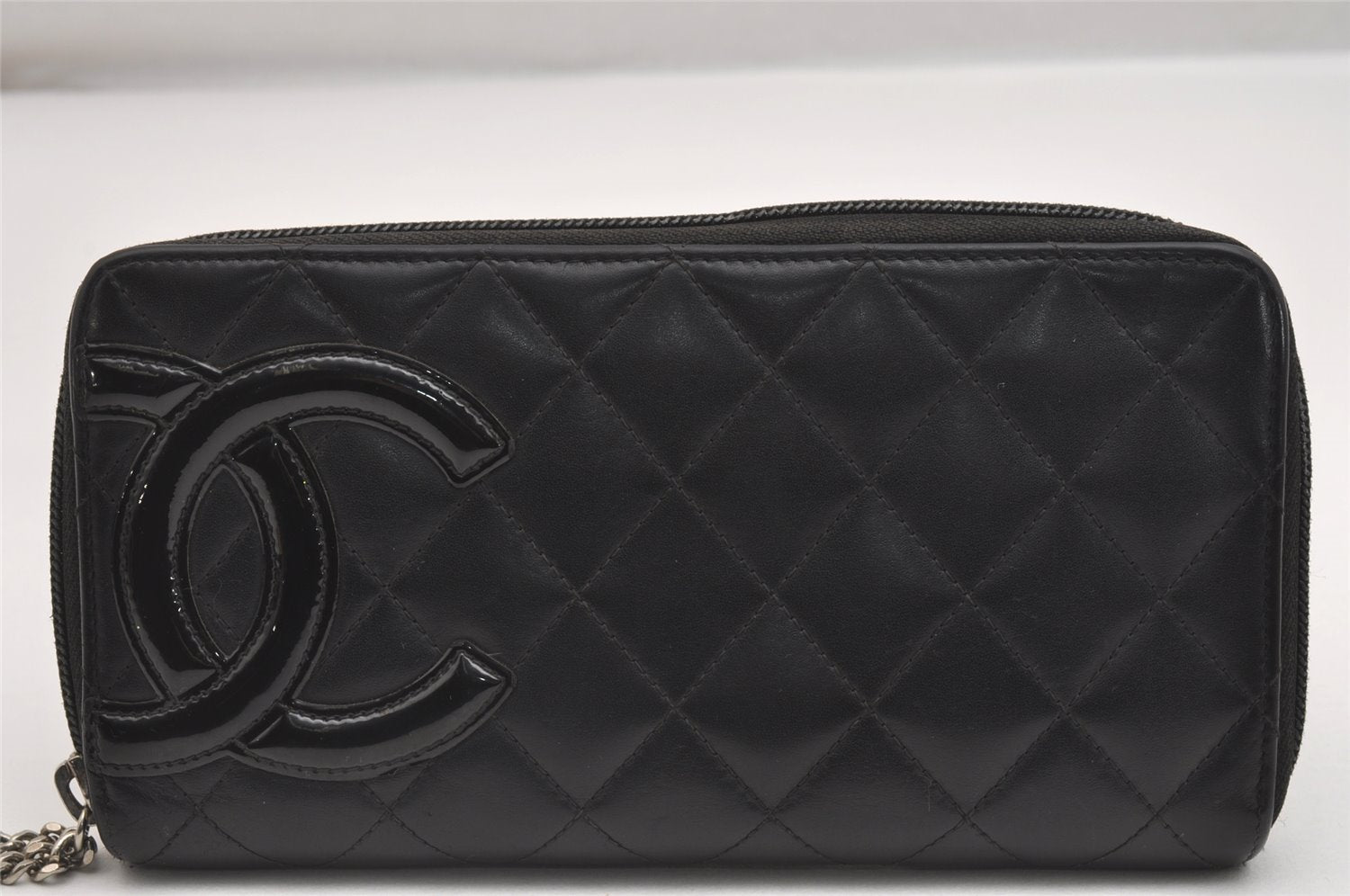 Authentic CHANEL Calf Skin Cambon Line CC Logo Wallet Purse Black Junk 2273I