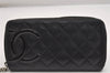 Authentic CHANEL Calf Skin Cambon Line CC Logo Wallet Purse Black Junk 2273I