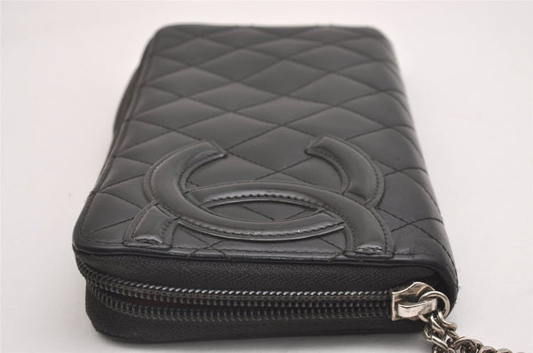 Authentic CHANEL Calf Skin Cambon Line CC Logo Wallet Purse Black Junk 2273I