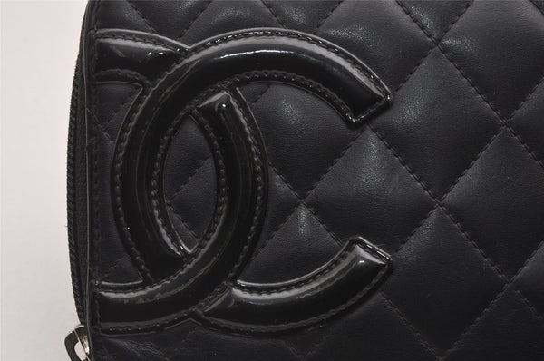 Authentic CHANEL Calf Skin Cambon Line CC Logo Wallet Purse Black Junk 2273I