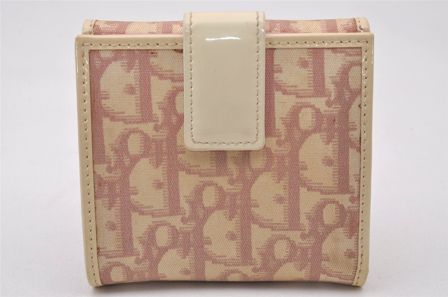 Authentic Christian Dior Trotter Bifold Wallet Purse Canvas Leather Pink 2276I