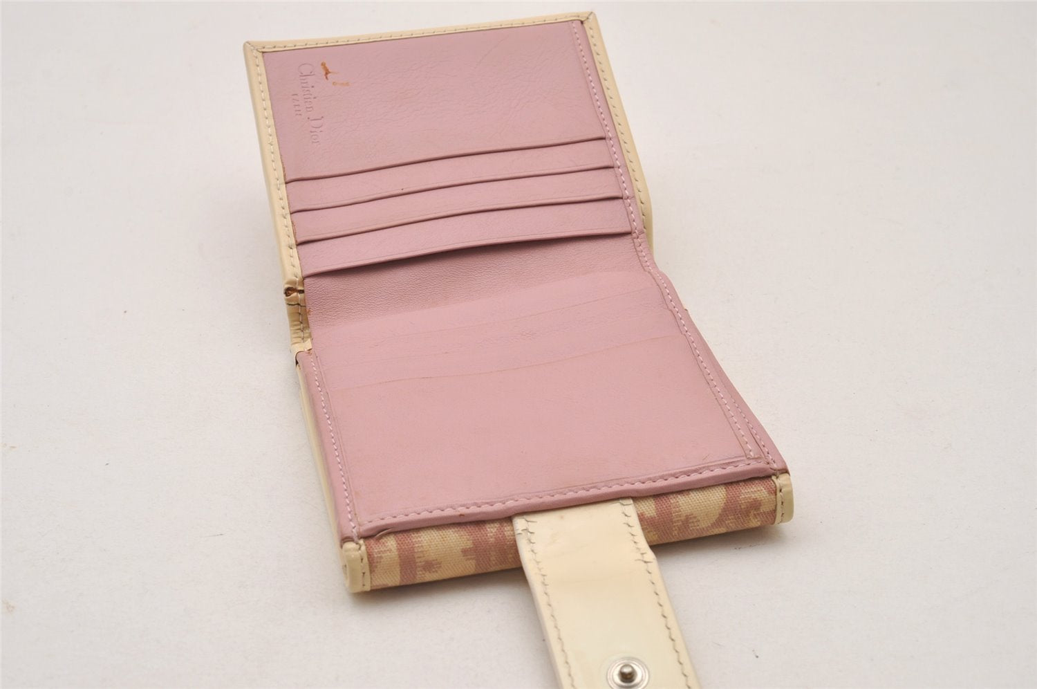 Authentic Christian Dior Trotter Bifold Wallet Purse Canvas Leather Pink 2276I