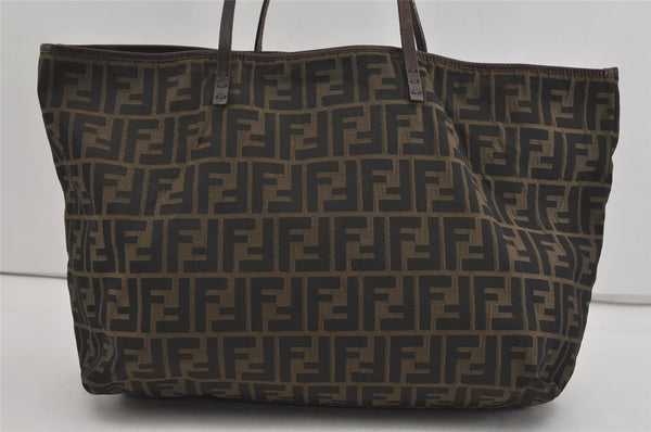 Authentic FENDI Zucca Shoulder Hand Tote Bag Nylon Leather Brown Black 2278I