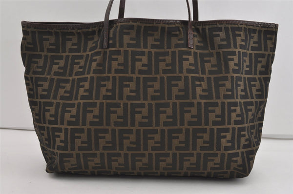 Authentic FENDI Zucca Shoulder Hand Tote Bag Nylon Leather Brown Black 2278I
