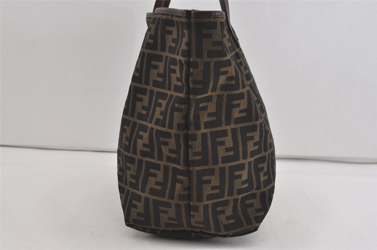 Authentic FENDI Zucca Shoulder Hand Tote Bag Nylon Leather Brown Black 2278I