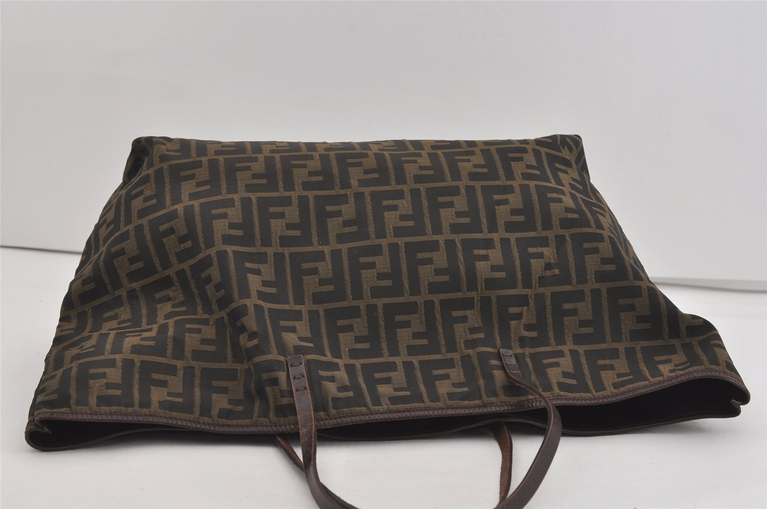 Authentic FENDI Zucca Shoulder Hand Tote Bag Nylon Leather Brown Black 2278I