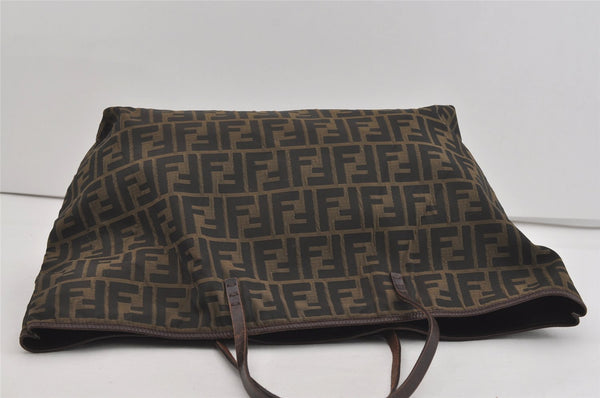 Authentic FENDI Zucca Shoulder Hand Tote Bag Nylon Leather Brown Black 2278I