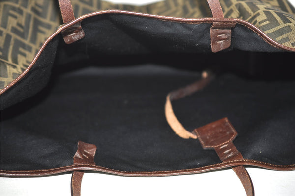 Authentic FENDI Zucca Shoulder Hand Tote Bag Nylon Leather Brown Black 2278I