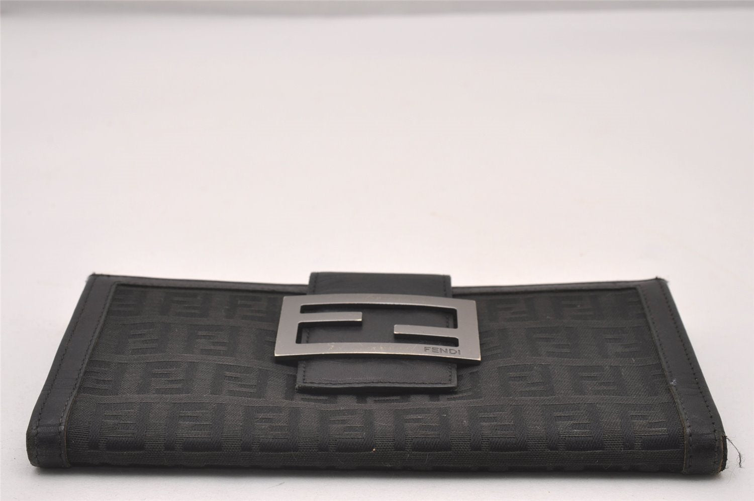 Authentic FENDI Vintage Zucchino Long Wallet Purse Canvas Leather Black 2281I