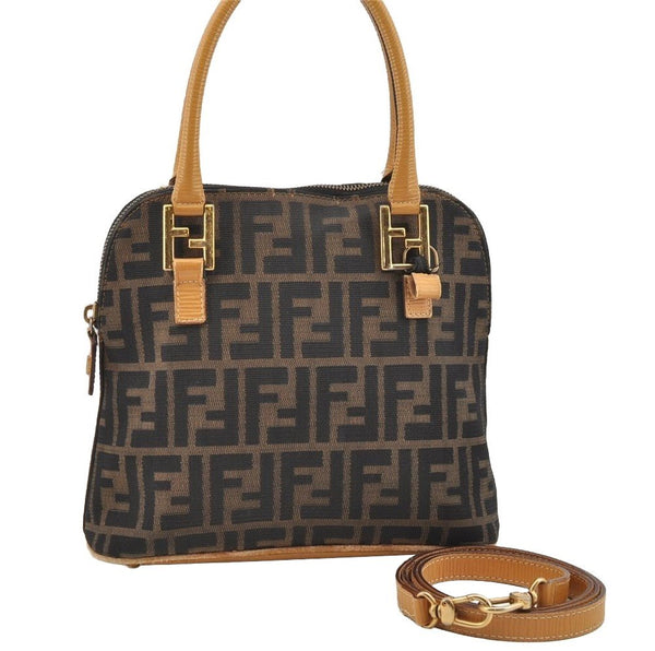 Authentic FENDI Zucca 2Way Shoulder Hand Bag Canvas Leather Brown Junk 2282I