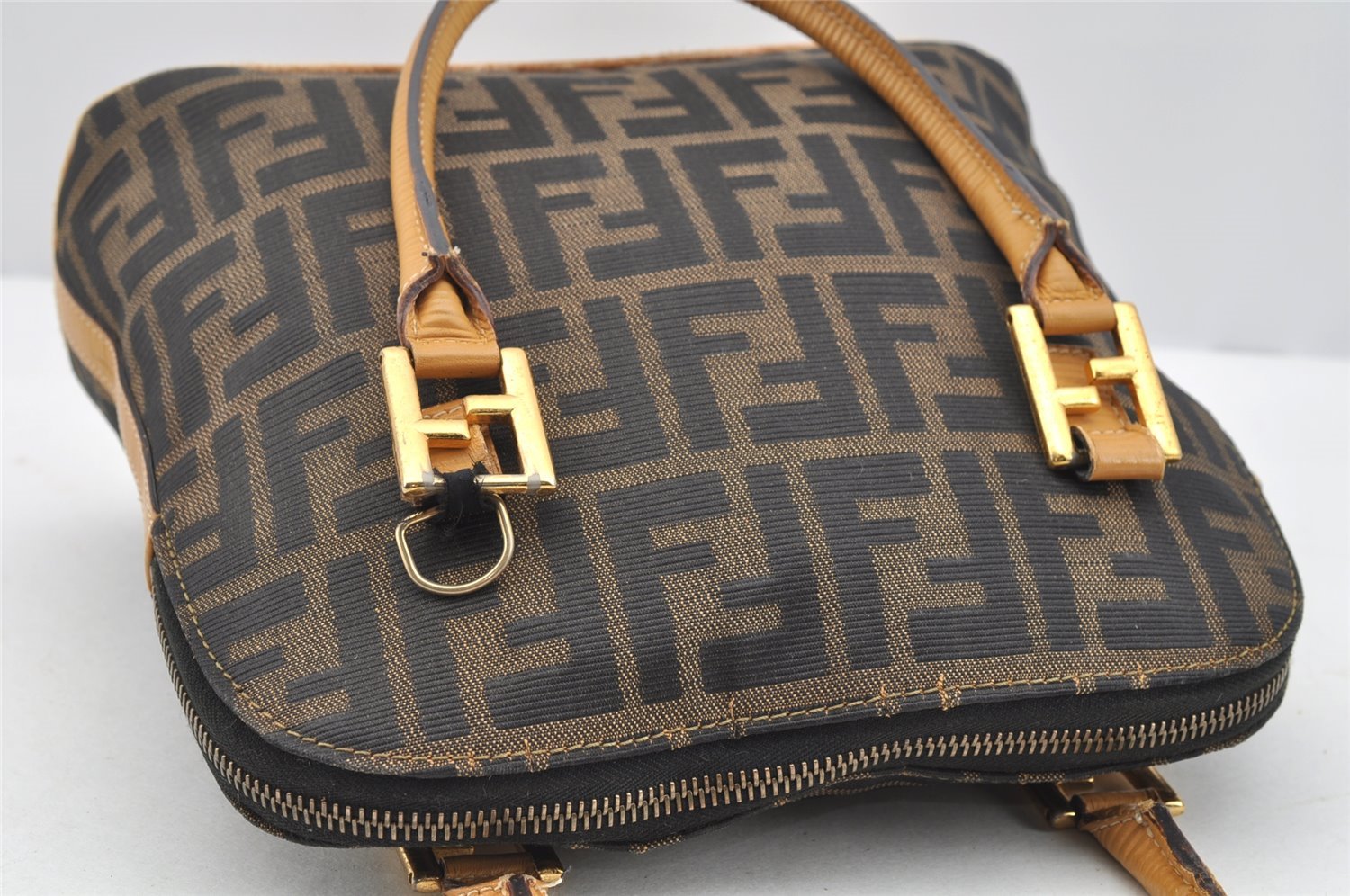 Authentic FENDI Zucca 2Way Shoulder Hand Bag Canvas Leather Brown Junk 2282I