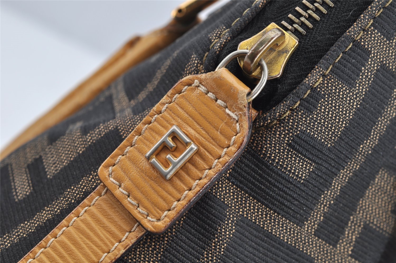 Authentic FENDI Zucca 2Way Shoulder Hand Bag Canvas Leather Brown Junk 2282I