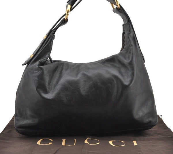 Authentic GUCCI Horsebit Large Hobo Shoulder Hand Bag Leather 115867 Black 2283I