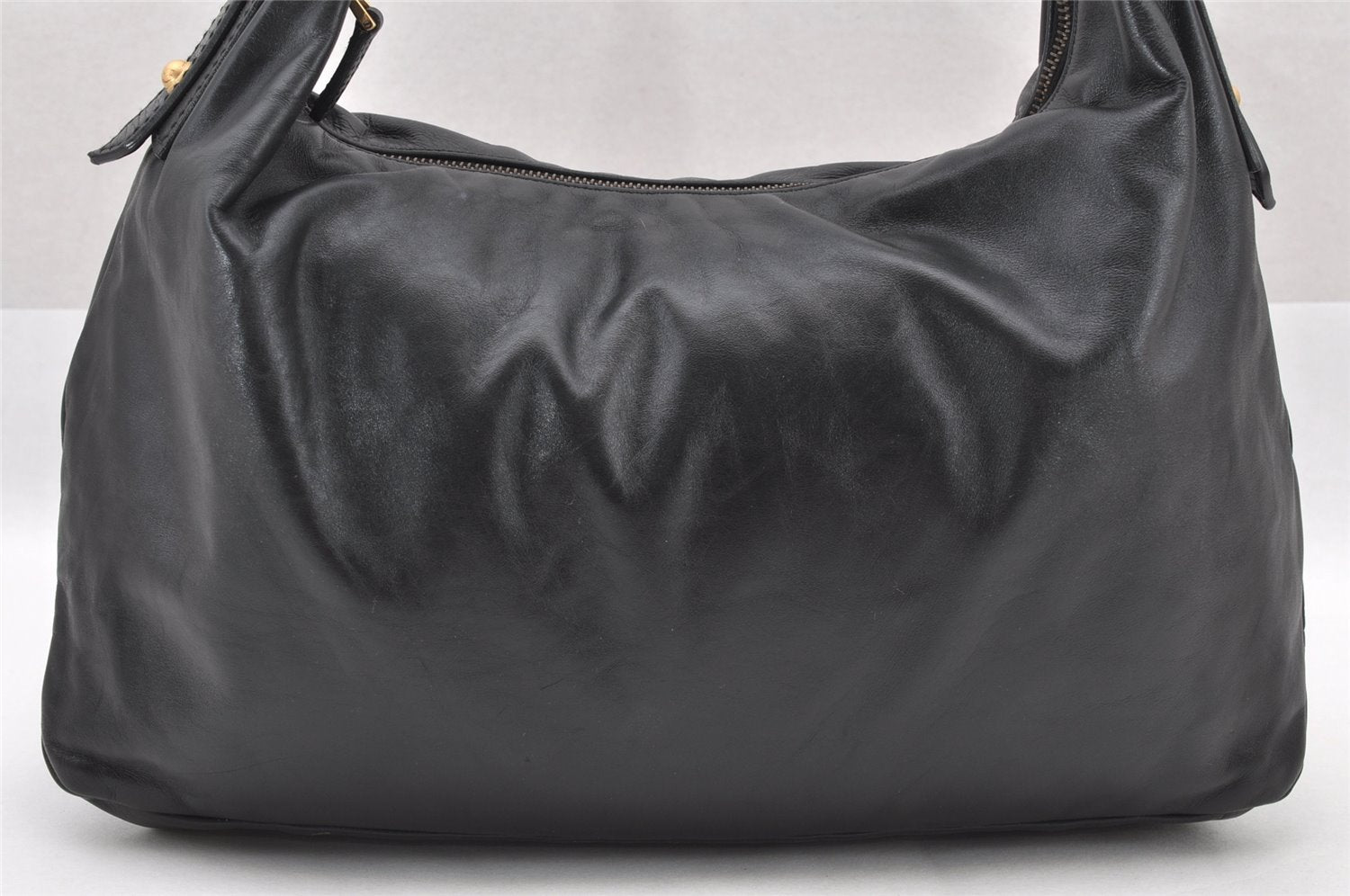 Authentic GUCCI Horsebit Large Hobo Shoulder Hand Bag Leather 115867 Black 2283I