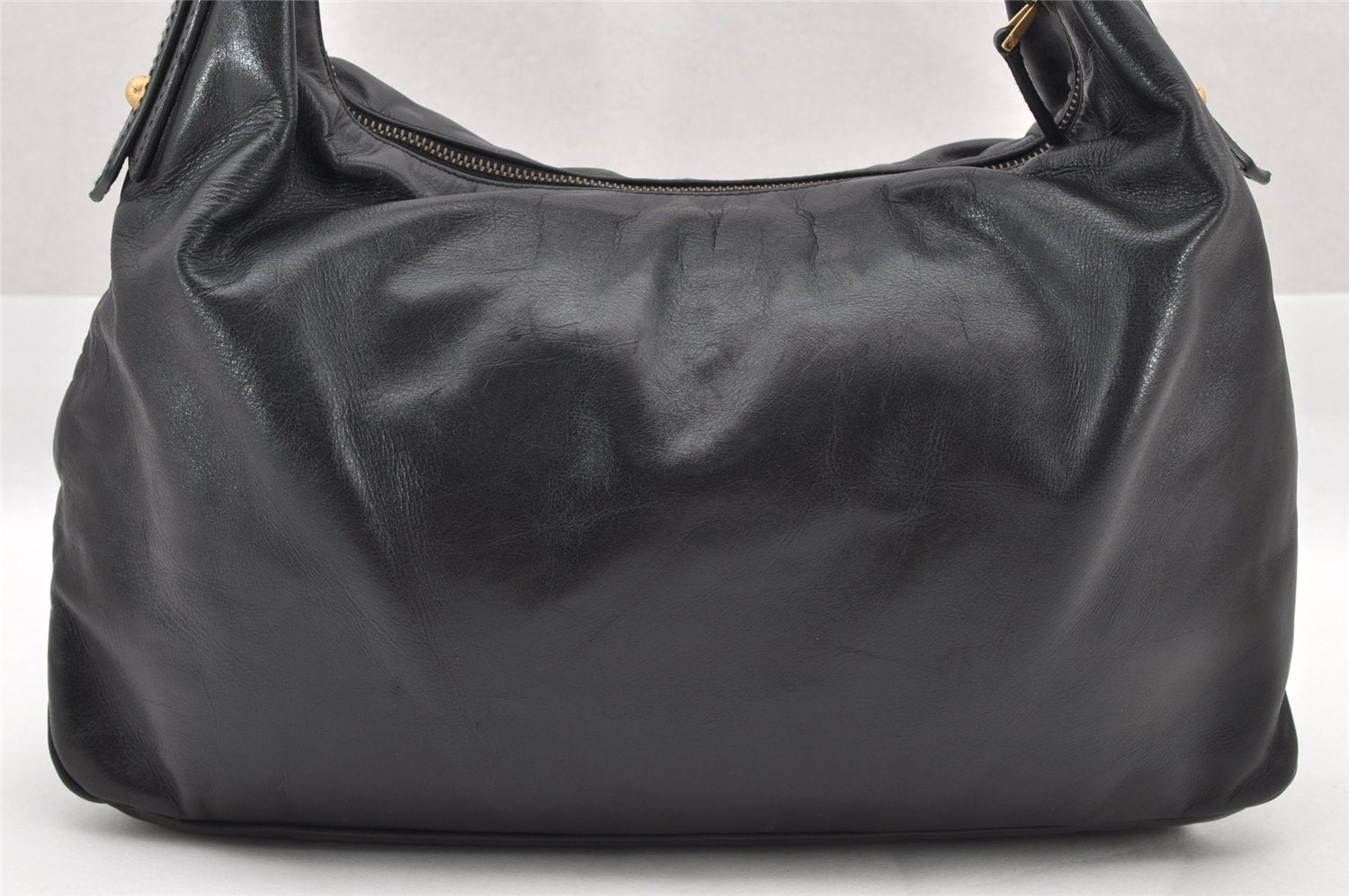 Authentic GUCCI Horsebit Large Hobo Shoulder Hand Bag Leather 115867 Black 2283I