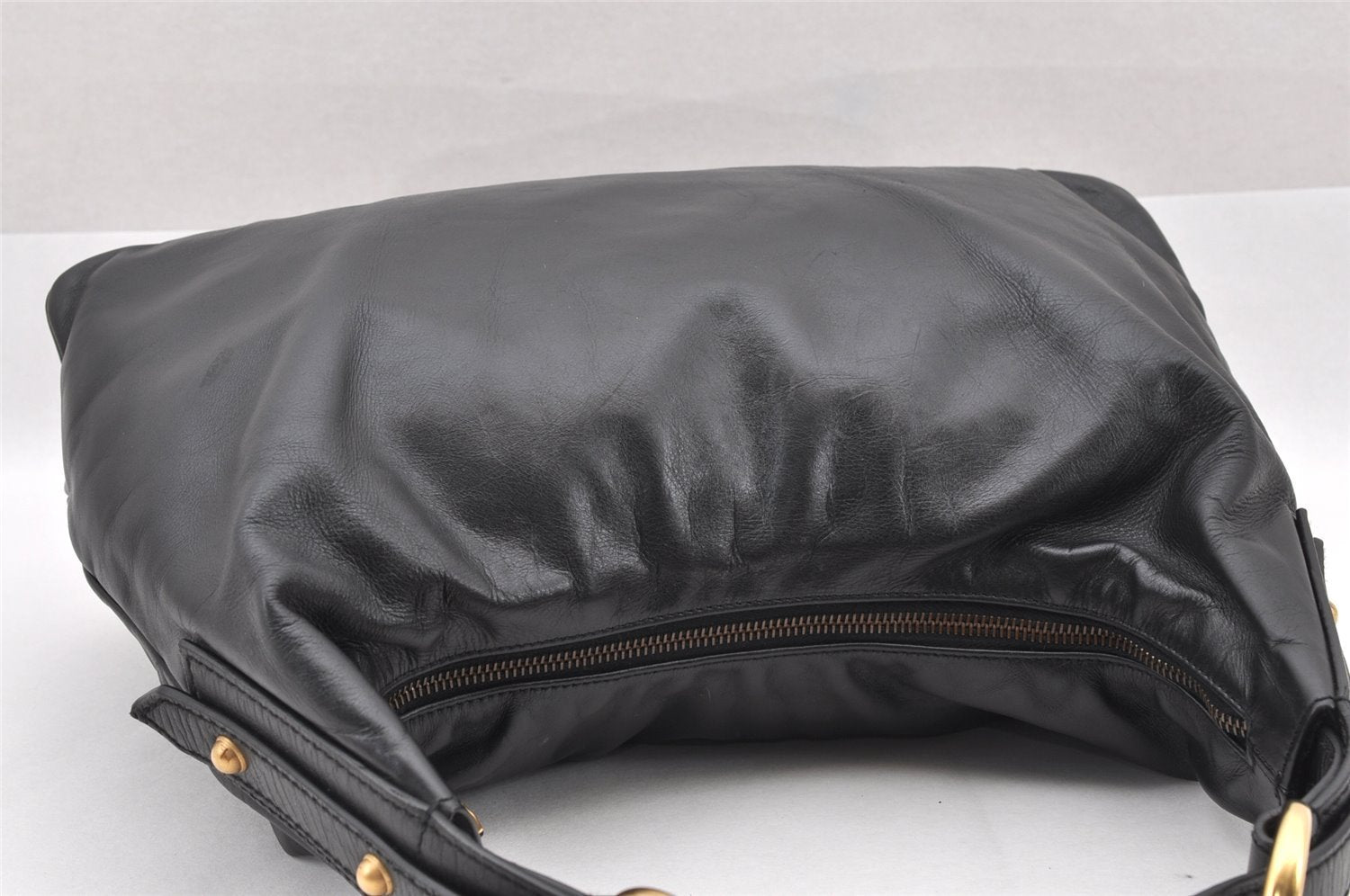 Authentic GUCCI Horsebit Large Hobo Shoulder Hand Bag Leather 115867 Black 2283I