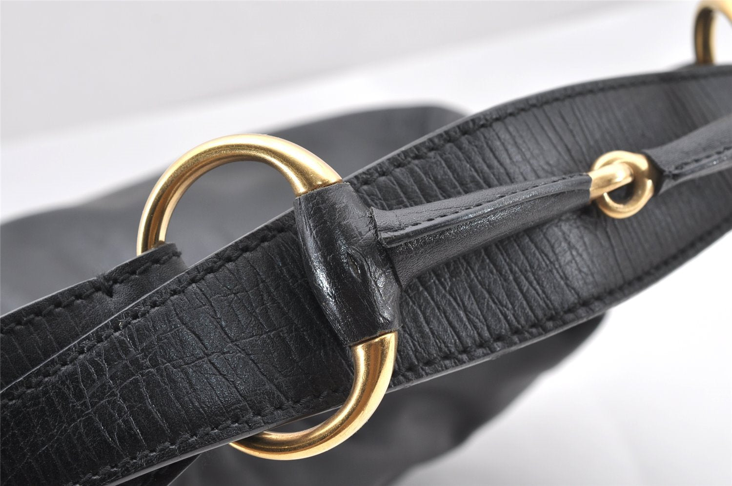 Authentic GUCCI Horsebit Large Hobo Shoulder Hand Bag Leather 115867 Black 2283I