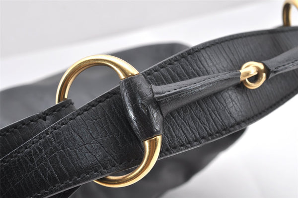 Authentic GUCCI Horsebit Large Hobo Shoulder Hand Bag Leather 115867 Black 2283I