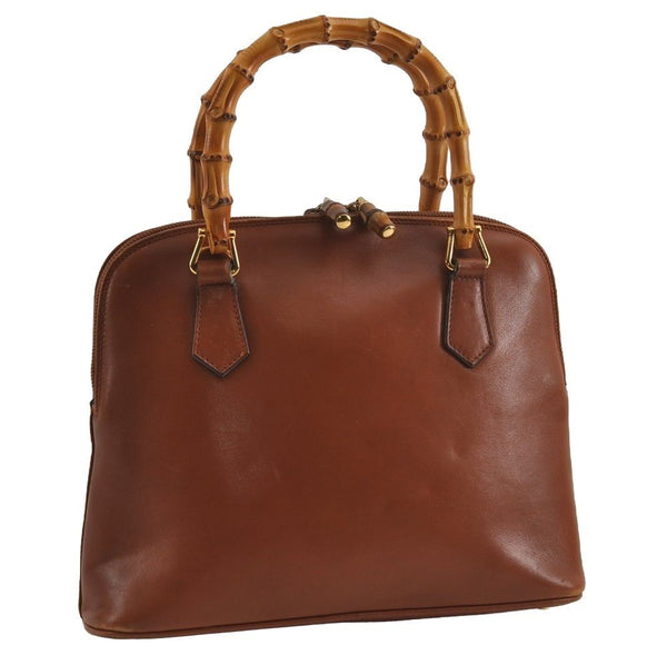 Authentic GUCCI Bamboo 2way Hand Shoulder Bag Purse Leather Brown Junk 2284I