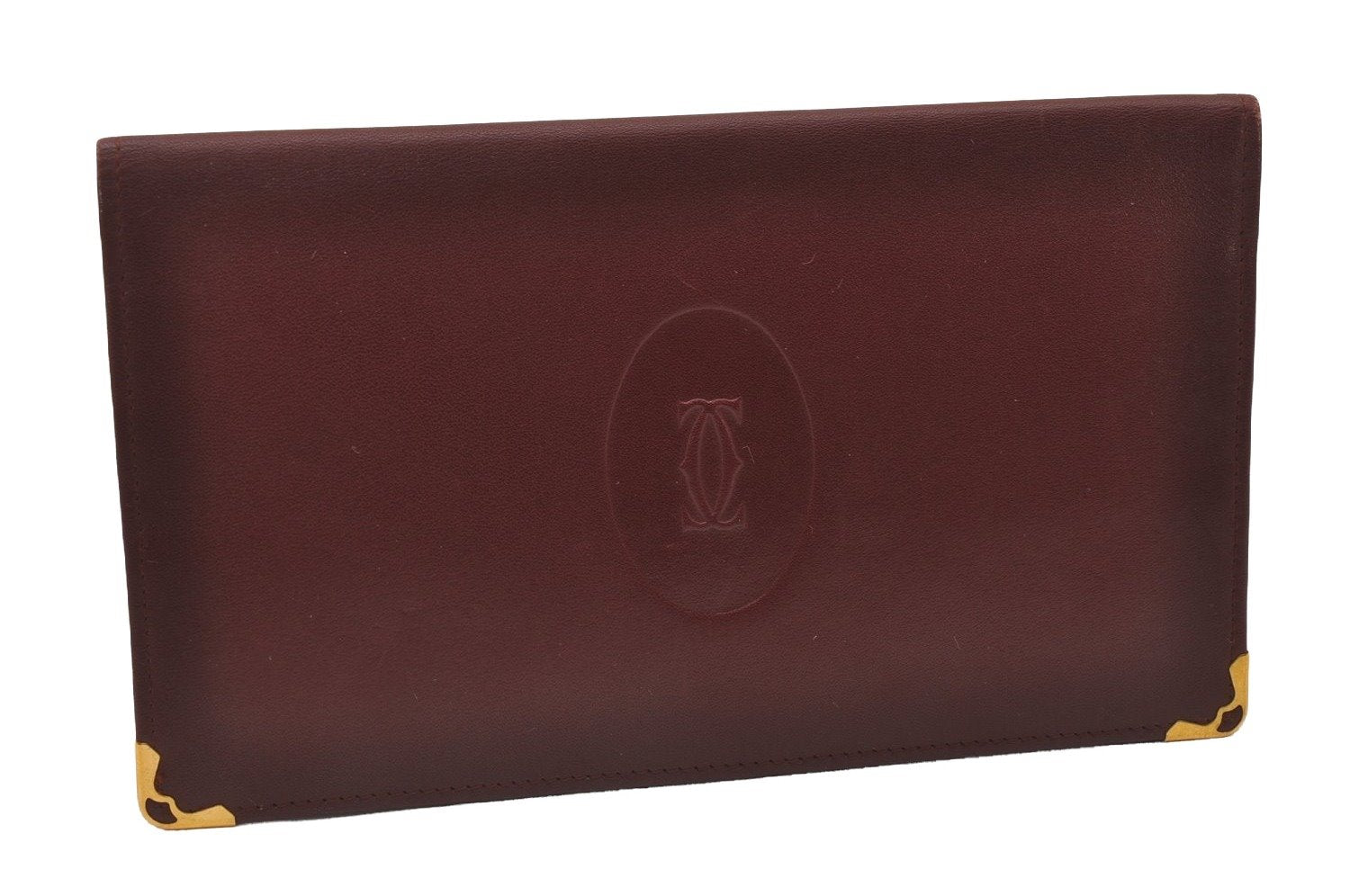 Authentic Cartier Must de Cartier Long Wallet Purse Leather Bordeaux Red 2287I