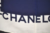 Authentic CHANEL Scarf Mademoiselle Motif CC Logo Silk White Navy 2288I