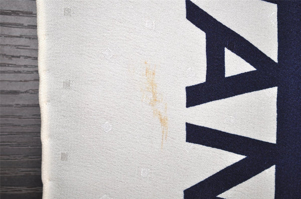 Authentic CHANEL Scarf Mademoiselle Motif CC Logo Silk White Navy 2288I