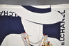 Authentic CHANEL Scarf Mademoiselle Motif CC Logo Silk White Navy 2288I
