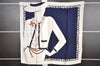 Authentic CHANEL Scarf Mademoiselle Motif CC Logo Silk White Navy 2288I