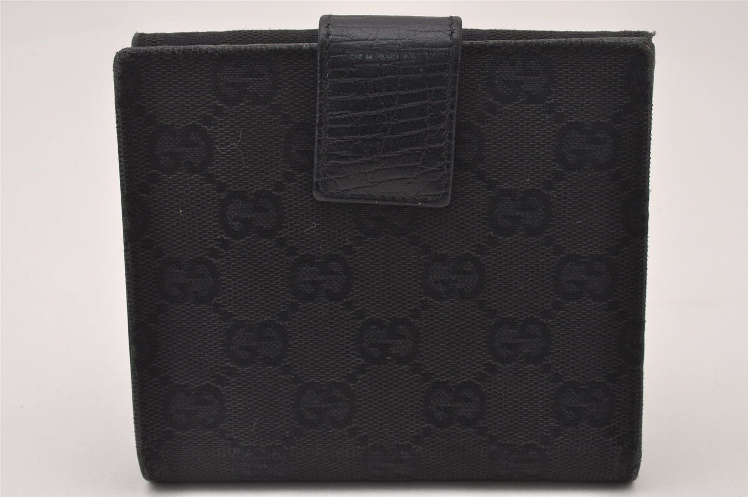 Authentic GUCCI Sherry Line Horsebit Wallet GG Canvas Leather 138029 Black 2291I