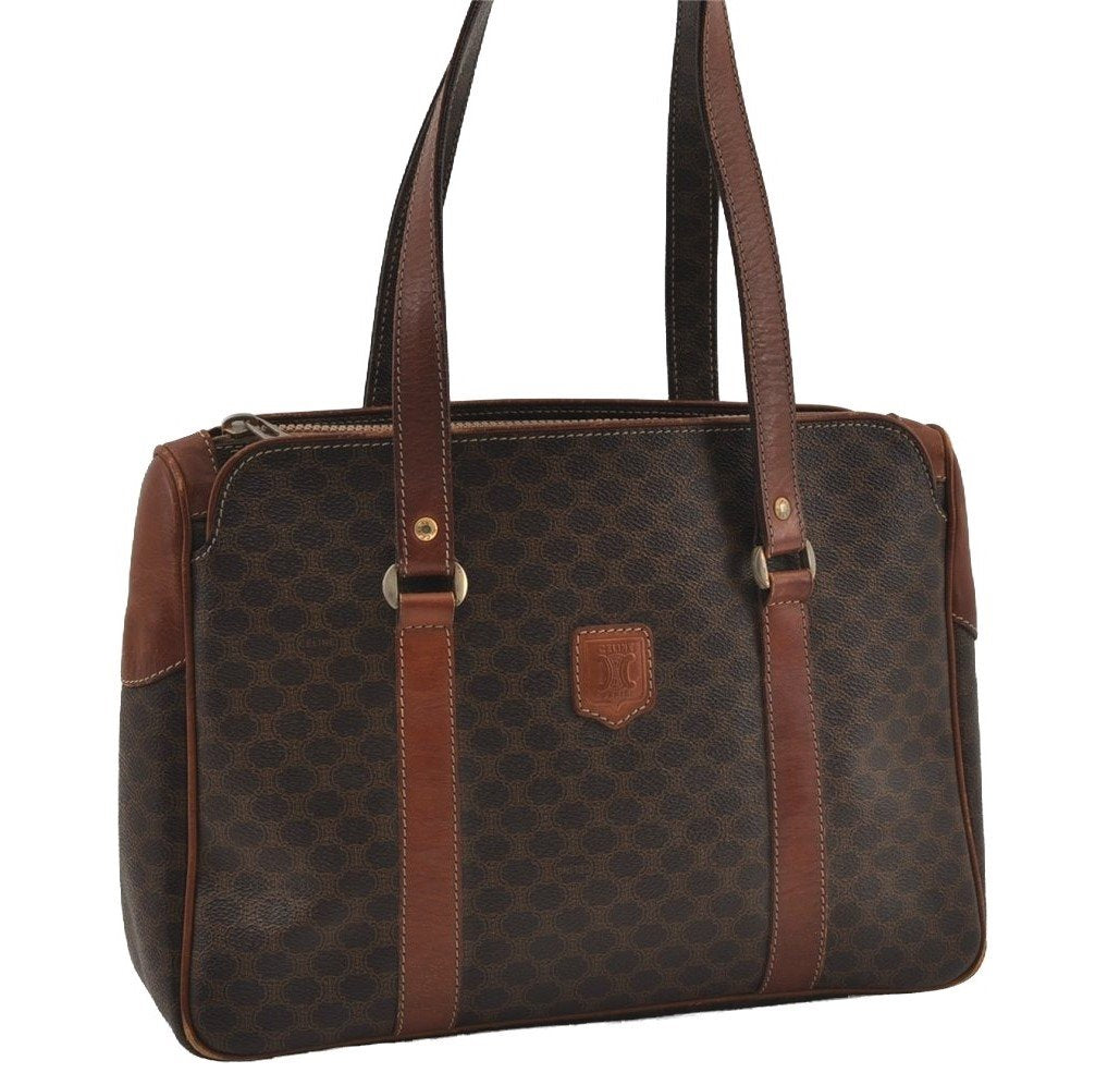 Authentic CELINE Macadam Blason Pattern Hand Bag PVC Leather Brown 2292I