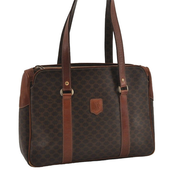 Authentic CELINE Macadam Blason Pattern Hand Bag PVC Leather Brown 2292I