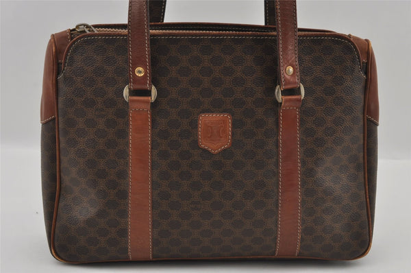 Authentic CELINE Macadam Blason Pattern Hand Bag PVC Leather Brown 2292I