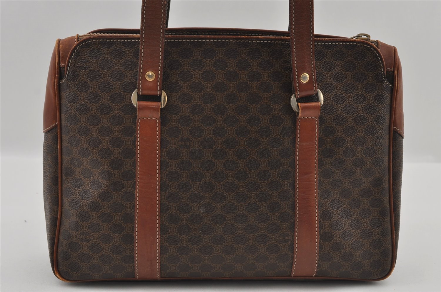 Authentic CELINE Macadam Blason Pattern Hand Bag PVC Leather Brown 2292I