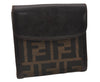 Authentic FENDI Vintage Zucca Bifold Wallet Purse Canvas Leather Brown 2296I