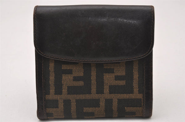 Authentic FENDI Vintage Zucca Bifold Wallet Purse Canvas Leather Brown 2296I