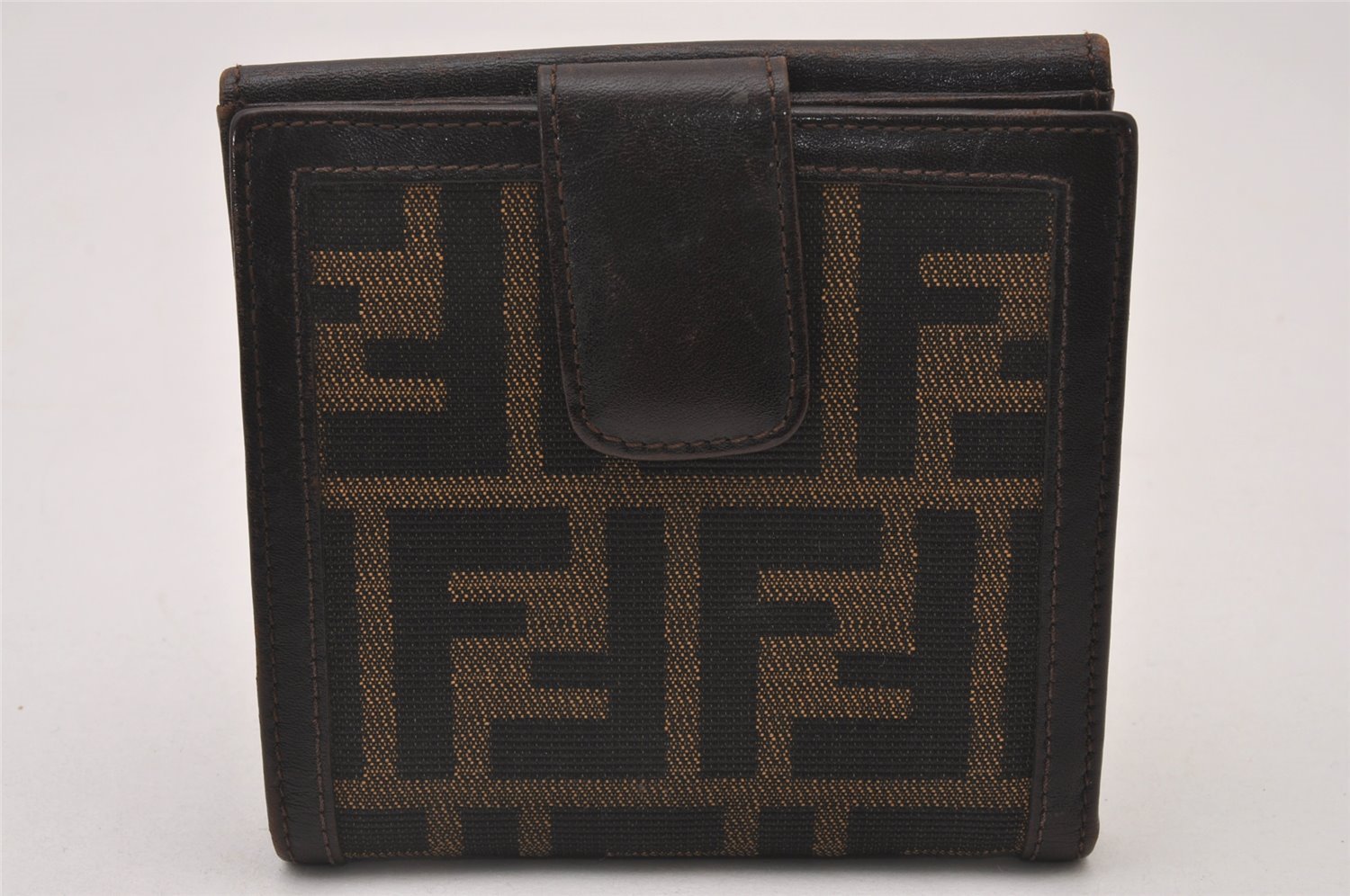 Authentic FENDI Vintage Zucca Bifold Wallet Purse Canvas Leather Brown 2296I