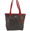 Authentic COACH Signature Vintage Shoulder Tote Bag PVC Leather Brown Red 2297I