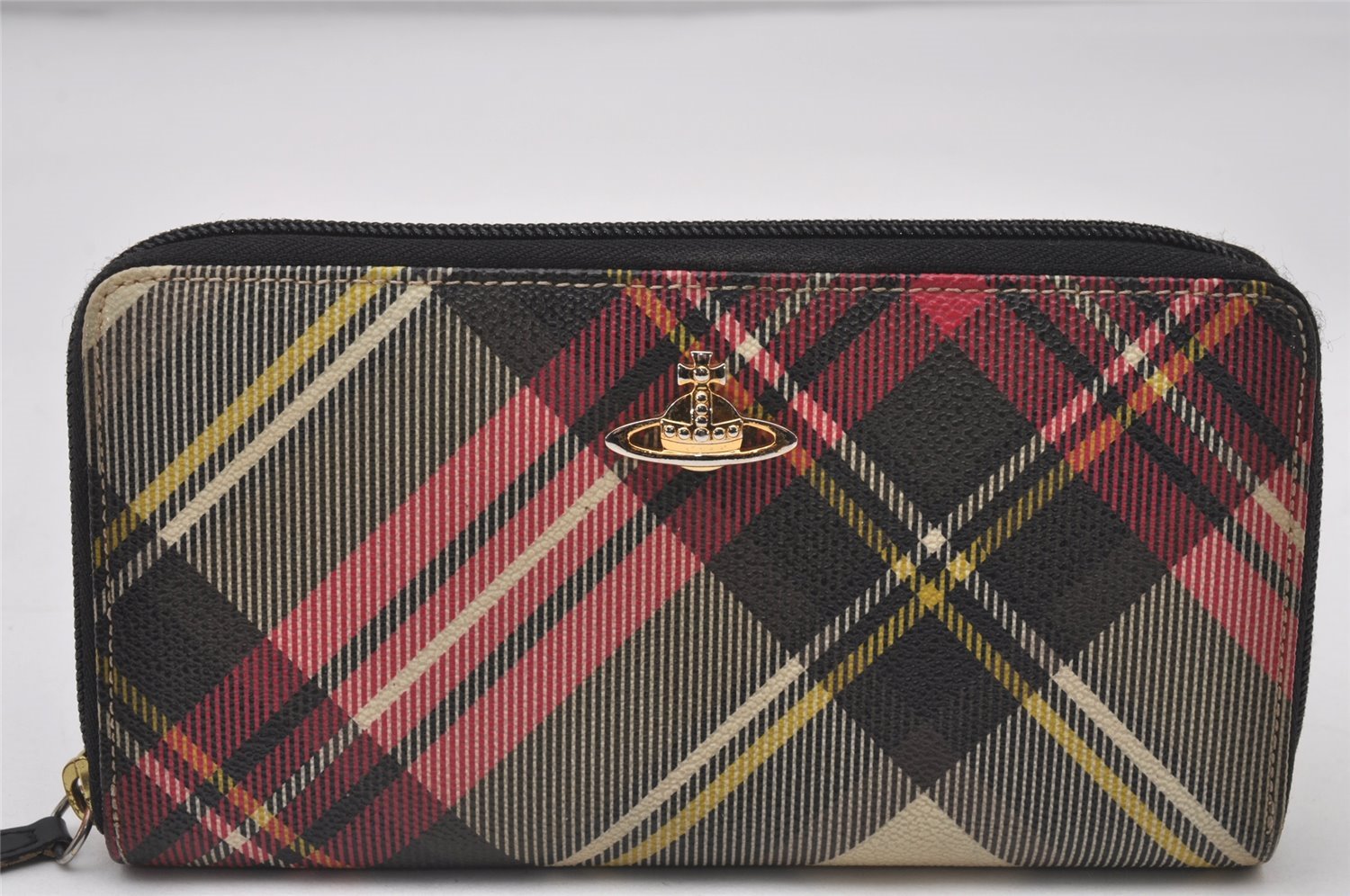 Authentic Vivienne Westwood Check Long Wallet Purse PVC Leather Multicolor 2300I