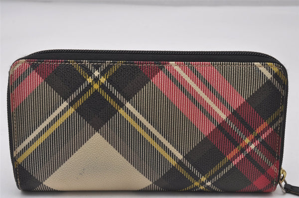 Authentic Vivienne Westwood Check Long Wallet Purse PVC Leather Multicolor 2300I