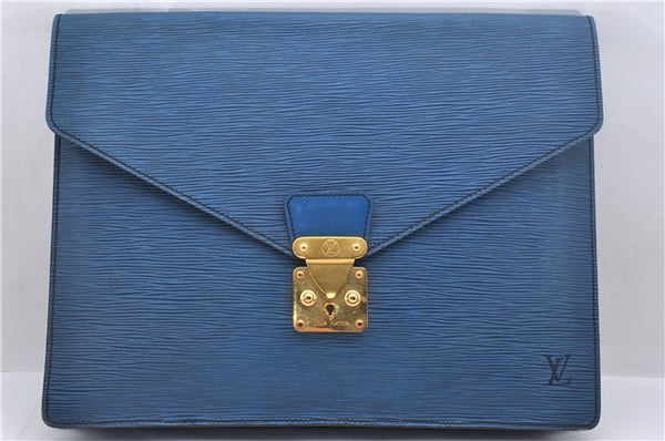 Auth Louis Vuitton Epi Porte Documents Senateur Briefcase M54455 Blue LV 2303D