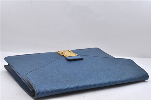 Auth Louis Vuitton Epi Porte Documents Senateur Briefcase M54455 Blue LV 2303D