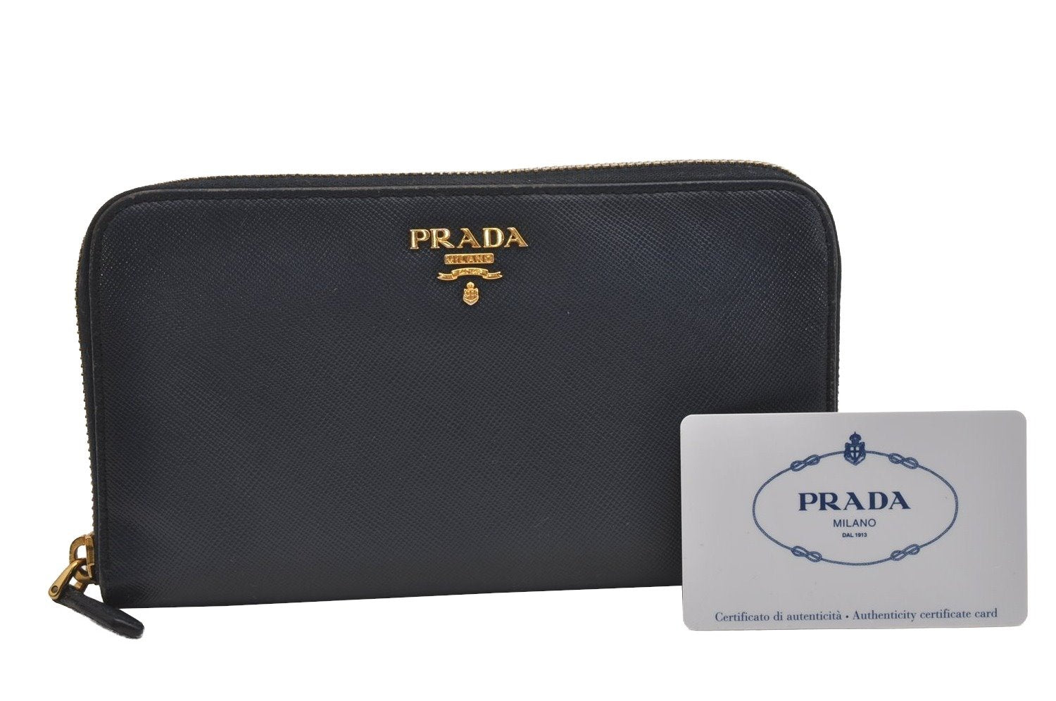 Authentic PRADA SAFFIANO METAL Multic Leather Long Wallet 1M0506 Navy Blue 2304I