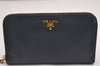 Authentic PRADA SAFFIANO METAL Multic Leather Long Wallet 1M0506 Navy Blue 2304I