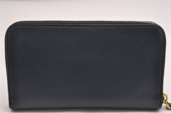 Authentic PRADA SAFFIANO METAL Multic Leather Long Wallet 1M0506 Navy Blue 2304I