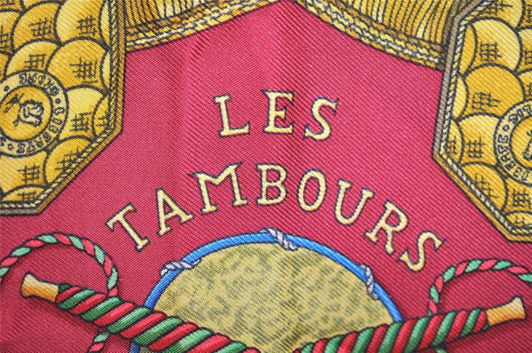 Authentic HERMES Carre 90 Scarf "LES TAMBOURS" Silk Red 2305I