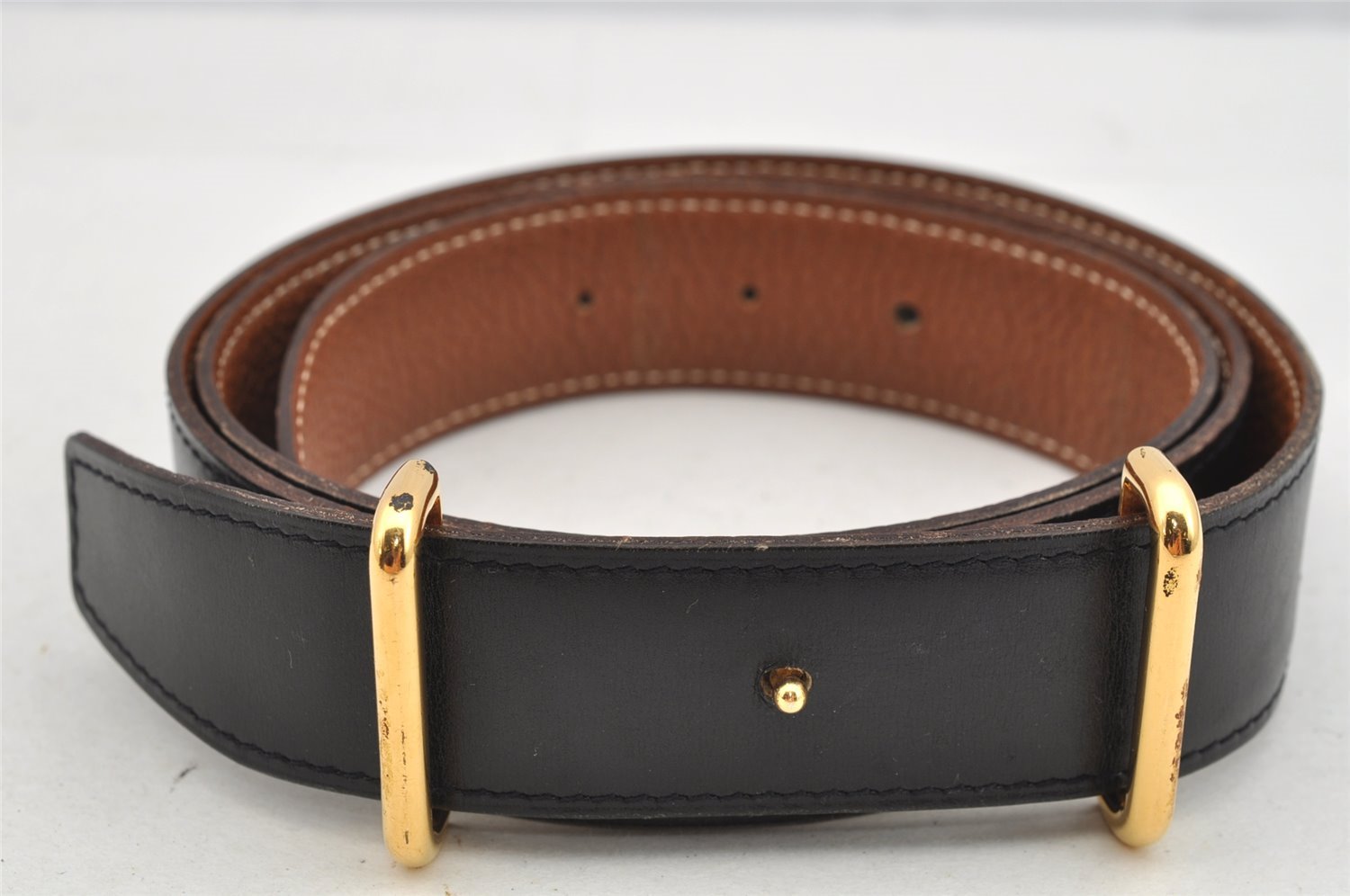 Authentic HERMES Leather Belt Reversible Size 95cm 37.4